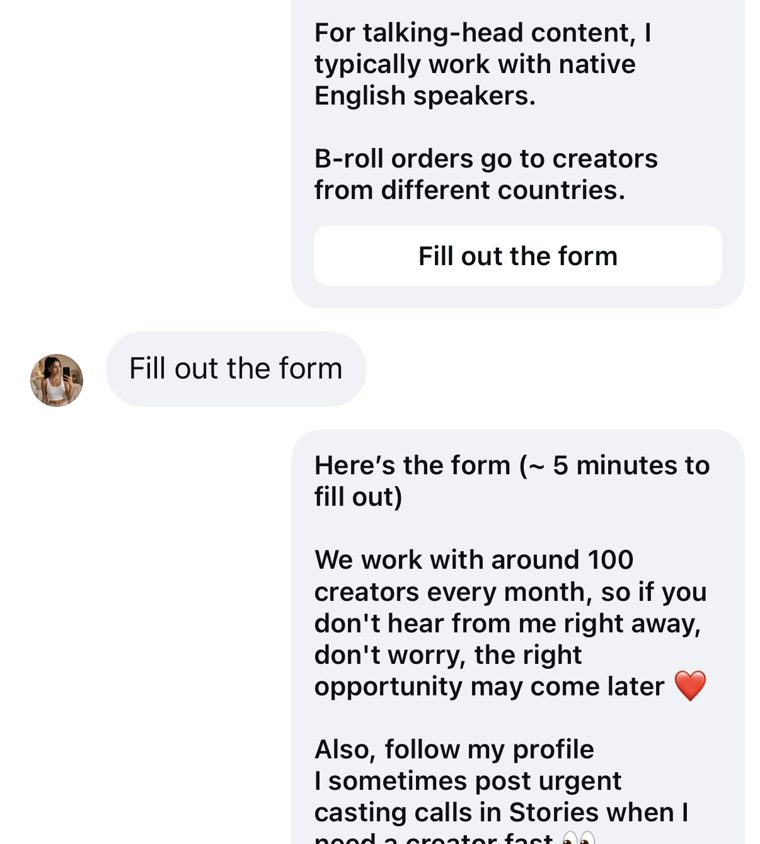The DM with the form button