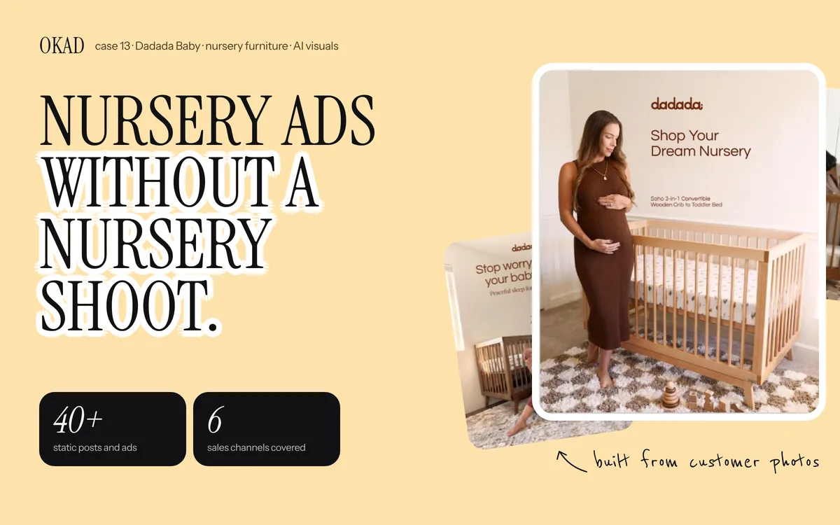 Dadada Baby nursery furniture — AI-generated lifestyle ad built from customer photos